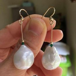 Dangle Earrings Natural White Baroque Pearl Emerald 14K Gold Jewellery Fashion Classic Gift Mother's Day Easter Lucky Beautiful Diy Women