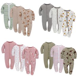 Rompers 3 Pieces Baby Cotton Boys Girls born Long Sleeve Spring Winter Clothes Onesie Jumpsuit Infant Soft Pajamas Clothing 230808