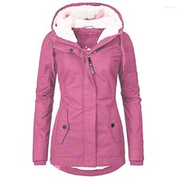 Women's Trench Coats Zipper Outdoor Jacket For Women Warm Windproof Waterproof Mountaineering Hooded Coat Autumn Winter Long Sleeve Solid
