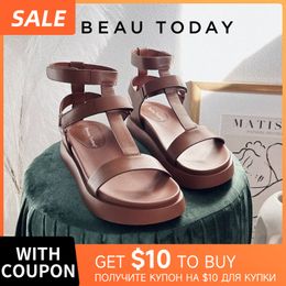 Gladiator Calfskin Beautoday 495 Sandals Women Leather Open Toe T-bar Strap Hook Loop Summer Ladies Shoes Handmade 07130 230807 639