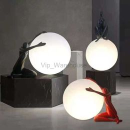 Nordic Creative Personality Model Room Table Lamp Living Room Bedroom Bedside Fixture Round Ball Humanoid Sculpture Desk Lamp HKD230808