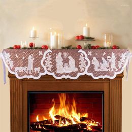 Table Cloth Christmas Lace Tablecloth White Transparent Virgin Mary Religious Day Fireplace Cover Xmas Home Party Decoration Supplies