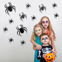 Other Event Party Supplies 12Pcs Horror 3D Spider Wall Stickers for Halloween Decorations Home Door Window Haunted House Decor Decals 230808