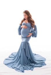 Maternity Dresses Sexy Shoulderless Maternity Dresses Photoshoot Ruffles Pregnancy Maxi Gown Pregnant Women Dress Photography Props Mermaid Dress HKD230808