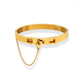 Bangle Simple Lobster Clasp Bracelets For Women Fashion Gold Color Stainless Steel Jewelry Mothers Day Gift 2023 Trending