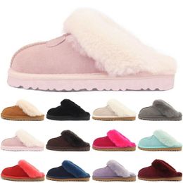 2023 Winter Slippers Slides Sandals Designer Fur Men Women Sliders Slip-On Flip Flops Chestnut Black Pink Grey Red Keep Warm Thick Bottom Mens Slipper Sandal Scuffs