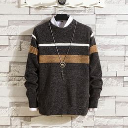 Men's Sweaters Autumn And Winter Classic Stripe Contrast Colour Pullover Casual Round Neck Long Sleeve Warm Sweater