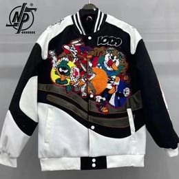 Mens Jackets Cartoon Embroidery Bomber Jacket Men Women High Quality American Vintage Motorcycle Punk Baseball Long Sleeves Coats 230808