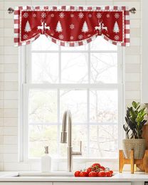 Curtain Christmas Snowflake Elk Red Plaid Window Living Room Kitchen Cabinet Tie-up Valance Rod Pocket