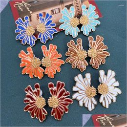 Stud Earrings Elegant Flower Symmetrical Accessories Sweet Enamel Brincos Femme Jewelry Drop Delivery Dhgarden Dhkum