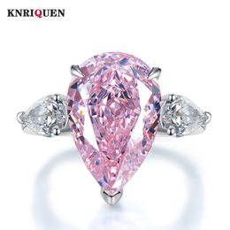 Wedding Rings Trend 100% 925 Real Silver 11*17MM Pink Quartz Topaz High Carbon Diamond Ring for Women Gemstone Wedding Party Fine Jewellery Gift 230808