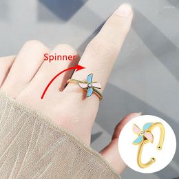 Wedding Rings Colorful Anxiety Ring Fidget Spinner For Office Women Windmill Sunflower Rotate Freely Spinning Anti Stress Accessories