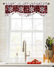 Curtain Christmas Snowflake Plaid Window Living Room Kitchen Cabinet Tie-up Valance Rod Pocket