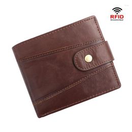 Wallets Men Wallet Anti Theft Vintage Multifunctional 3 Fold Genuine Leather Business Card Holder Money Bag Coin Purses Man