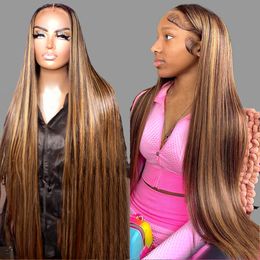 Human Chignons 30 Inch 200 7x5 Glueless Wig Hair Ready to Wear Straight Highlight Ombre 13x4 Lace Frontal Wigs Coloured For Women 230807