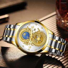 Wristwatches Men's Quartz Watch Luxury 2023 Top Brand Stainless Steel Gold Dragon Wristwatch Clock Watches Relogio Masculino