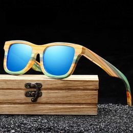 Skateboard Wood Bamboo Sunglasses Polarised for Women Mens New Brand Designer Wooden Sun Glasses UV Protection Lens S3834 L230808