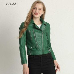 Women's Leather Faux Leather FTLZZ New Autumn Women Faux Leather Jackets Zipper Turn-down Collar Basic Coat Faux Soft Pu Motorcycle Green Black Red Outwear HKD230808