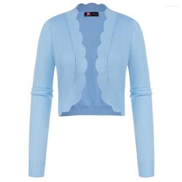 Women's Knits KK Women Scalloped Placket Cardigan Long Sleeve Open Front Cropped Sweater Casual Button Up Shrug For Dresses Tops A30