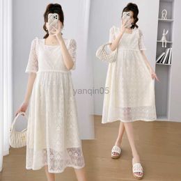 Maternity Dresses 5118# 2023 Summer Korean Fashion Lace Maternity Dress Sweet A Line Slim Clothes for Pregnant Women Pregnancy Clothing HKD230808