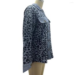Women's Jackets Leopard Print Casual Coat Patchwork Lapel Stylish Spring/autumn Jacket With Loose Fit Single Breasted