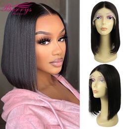 Synthetic Wigs Short Bob T Part Lace Frontal Human Hair Straight Brazilian Pre Plucked Transparent 230807