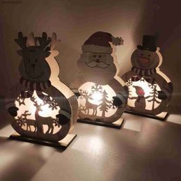Christmas Decorative New Wooden Ornaments Old Snowman Deer Luminous Night Glam Christmas Decorations Indoor Decorations for Home L230620