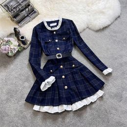 Casual Dresses Xgoth 2023 Winter Korean Suit Dress Fashion Slim Fit Button Uop Robe Temperament Aesthetic Stand Up Neck Premium