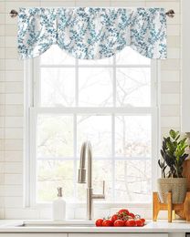 Curtain Blue Flower Leaves Window Living Room Kitchen Cabinet Tie-up Valance Rod Pocket