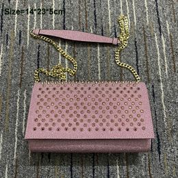 Women Redbottoms Handbags rivet holding bag personalityhead embossed envelope shoulder bags street trend head genuine leather purse small Girls Party Wallets