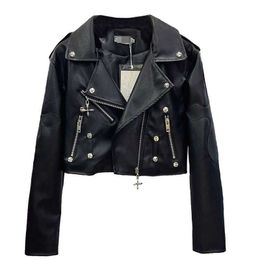 Women's Leather Faux Leather 2023 New Spring Autumn Leather Jacket Women Short Fashion Motorcycle Small Coat Slim HKD230808