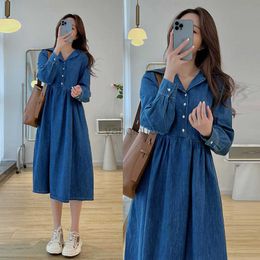 Maternity Dresses 2023 Autumn Long Sleeve Denim Maternity Dress Casual Loose Straight Clothes for Pregnant Women Spring Pregnancy Clothing HKD230808