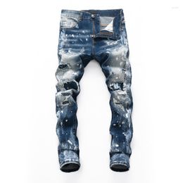 Men's Jeans High Quality Fashion Stretch Skinny Black Ripped Embroidery Patch Pants Hip Hop Straight Slim Male Trousers