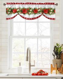 Curtain Christmas Flower Snowflake Pine Berry Window Living Room Kitchen Cabinet Tie-up Valance Rod Pocket