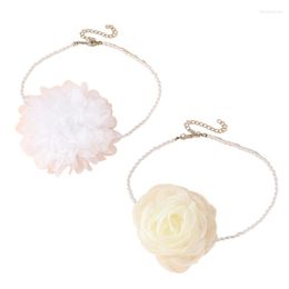 Choker Simple Gauze Flowers Necklace Pearl Neck Chain Collar Jewellery