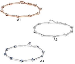 Genuine S925 Sterling Silver Fit Pandora Rose Gold New Shining Bracelet Fashion DIY Bead Love Heart Blue Crysta Charm For Beads Charms