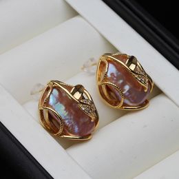 Stud Big Natural Baroque Pearl Earrings For Woman Bridal 14k Gold Plated Earring Mother White Purple 230807