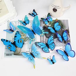 Wall Stickers 12Pcs Double Layer Multicolor Butterfly 3D Stereo Home Decoration Magnet Refrigerator 230808