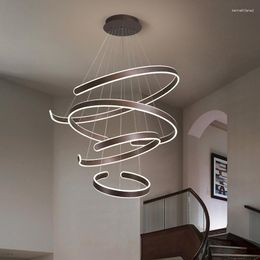 Pendant Lamps C-shaped Chandelier Modern Minimalist Duplex Staircase Villa Hollow Circle LOFT Living Room Bedroom Dining