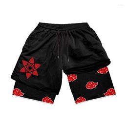 Men's Shorts Anime Gym Men 2 In 1 Bilayer Quick Dry Running Short Pants Summer Workout Jogging Performance Sports