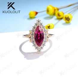 Wedding Rings Kuololit 2CT Ruby Gemstone for Women Solid 18K 14K Yellow Gold Lab Grown Marquise Cut Ring Engagement 230808