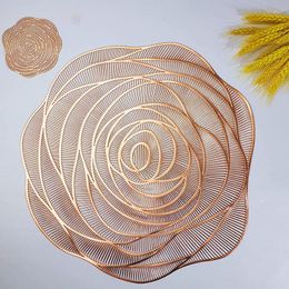 Table Mats Rose Shape Gold Round Placemats Hollow Out Washable And Wipeable Place Pressed Anniversary Dinner