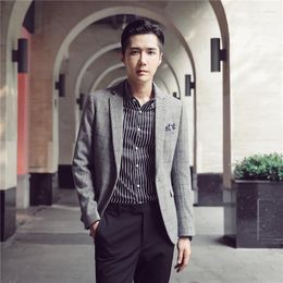 Men's Suits Suit Warm Fashion Trend Plaid British Style Casual Korean Formal Youth Slim Small Jacket Blazer Party Dress