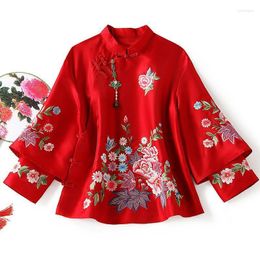 Women's Blouses Cheongsam Plus Size Hanfu Tops 2023 Chiffon Embroidery Splicing Chinese Style Retro Tang Costume Qipao Shirts Woman