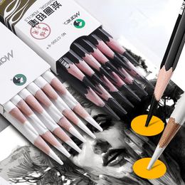 Pencils 12 Sets Of Sketch Charcoal Art Students Special White High-gloss Black Sketch Pencil Painting Suitable For Exam Training 230807