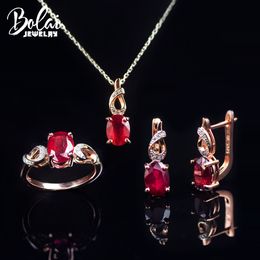 Wedding Jewelry Sets Bolai Natural Ruby Kits 925 Sterling Silver Necklace Earrings Ring 8 6mm Jewellry for Woman Anniversary Xmas Gift 230808