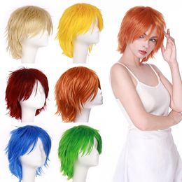 Cosplay Wigs S-noilite Synthetic Short Wig Blue Brown Black Women Men Cosplay Costume Party Head Wigs Hair 230807