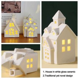 White LED Lights Xmas Ornaments Festival Decorations Ceramic Home Decor Christmas Light Cone House L230621