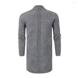 Men's Sweaters Men Knitting Coat Mid-length Knitwear Stylish Lapel Cardigan Solid Colour Long Sleeve Open Front With Pockets