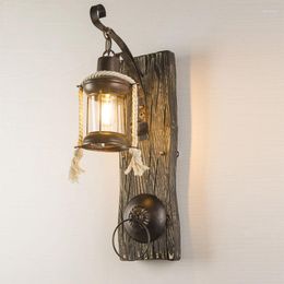 Wall Lamp Antique Vintage Light Wood Glass American Restaurant Bar Table Clothes Shop Cafe E27 Bra